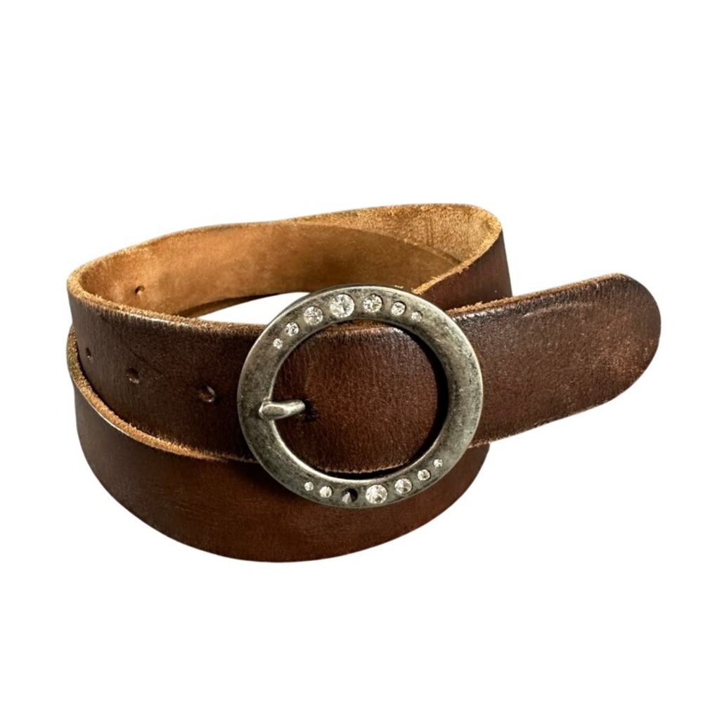 American Eagle Brown Leather Rhinestone Buckle Belt Live Your Life Medium